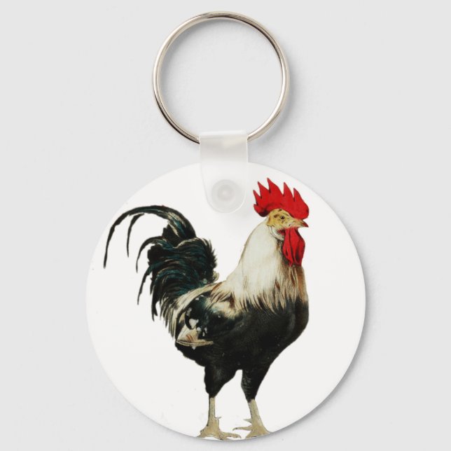Vintage Rooster Chicken Customise Animal best Key Ring (Front)