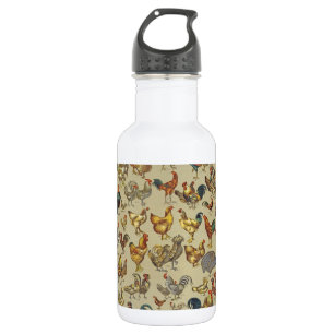 Vintage Rooster Chicken Pattern: Farmhouse Art 532 Ml Water Bottle