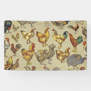 Vintage Rooster Chicken Pattern: Farmhouse Art Banner