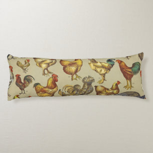 Vintage Rooster Chicken Pattern: Farmhouse Art Body Cushion