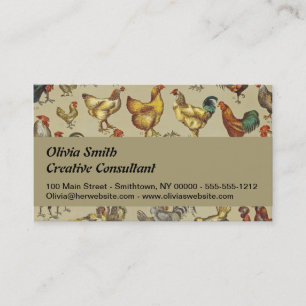 Vintage Rooster Chicken Pattern: Farmhouse Art Business Card