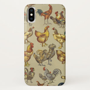 Vintage Rooster Chicken Pattern: Farmhouse Art iPhone X Case