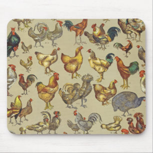 Vintage Rooster Chicken Pattern: Farmhouse Art Mouse Mat