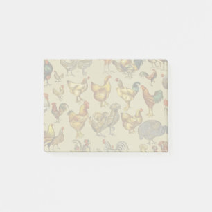 Vintage Rooster Chicken Pattern: Farmhouse Art Post-it Notes