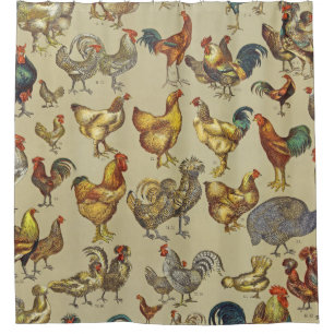 Vintage Rooster Chicken Pattern: Farmhouse Art Shower Curtain