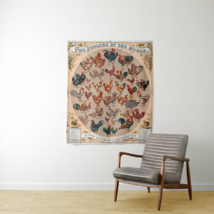 Vintage Rooster Chicken Pattern: Farmhouse Art Tapestry