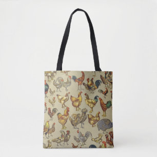 Vintage Rooster Chicken Pattern: Farmhouse Art Tote Bag
