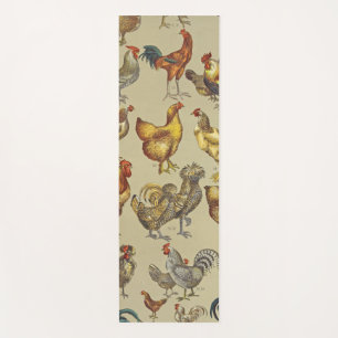 Vintage Rooster Chicken Pattern: Farmhouse Art Yoga Mat