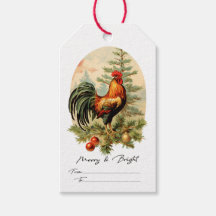 Vintage Rooster Christmas Gift Tag