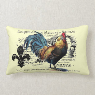Vintage Rooster Collage Lumbar Cushion