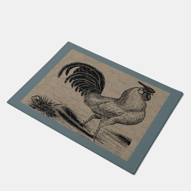 Vintage Rooster Country Farm and Pets Doormat (Angled)