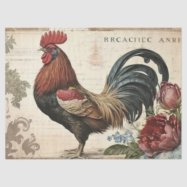 Vintage Rooster Decoupage Tissue Paper (Front)