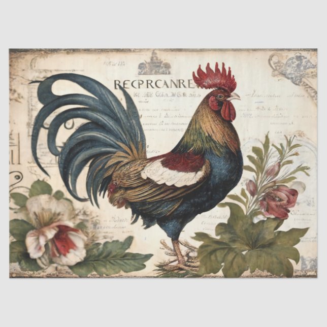 Vintage Rooster Decoupage Tissue Paper (Front)