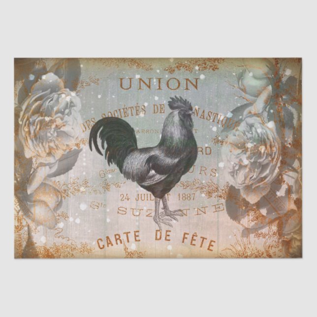 Vintage Rooster Ephemera Decoupage Tissue Paper (Front)