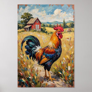 Vintage Rooster Farmyard Rural Art Poster