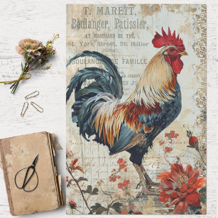 Vintage Rooster, Florals and Ephemera Decoupage Tissue Paper