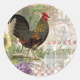Vintage Rooster French Collage Farm Pet Classic Round Sticker