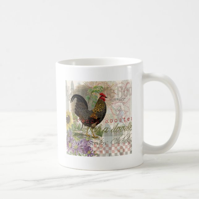 Vintage Rooster French Collage Farm Pet Coffee Mug (Right)