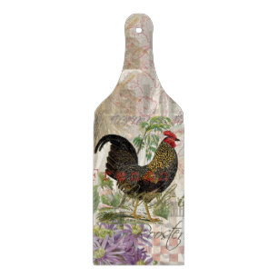 Vintage Rooster French Collage Farm Pet Cutting Board
