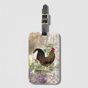 Vintage Rooster French Collage Farm Pet Luggage Tag