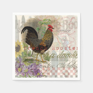 Vintage Rooster French Collage Farm Pet Napkin