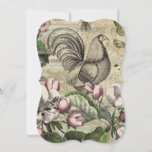 Vintage Rooster Garden Collage Art: French Country