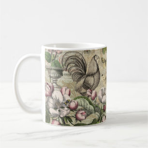 Vintage Rooster Garden Collage Art: French Country Coffee Mug
