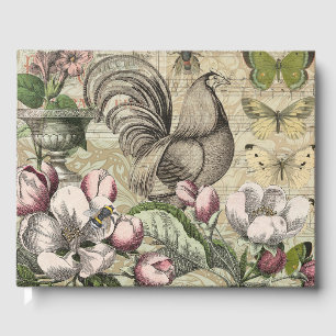 Vintage Rooster Garden Collage Art: French Country Guest Book