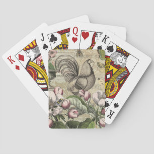Vintage Rooster Garden Collage Art: French Country Playing Cards