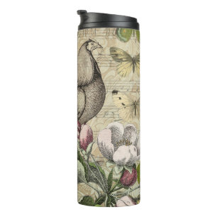 Vintage Rooster Garden Collage Art: French Country Thermal Tumbler