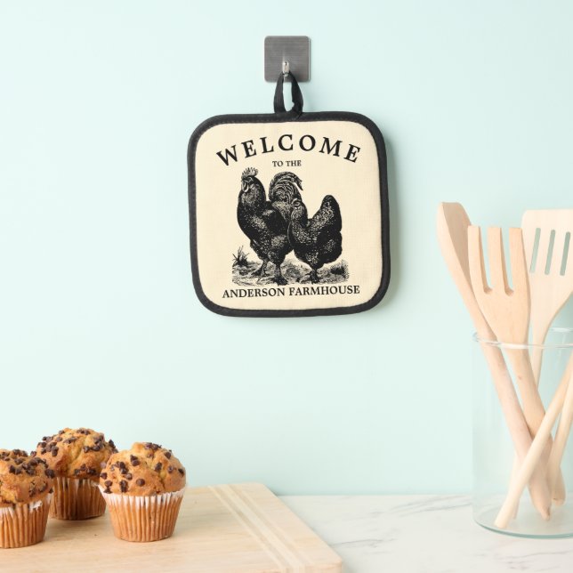 Vintage Rooster & Hen Farmhouse Home Welcome Pot Holder (Insitu(Hanging))