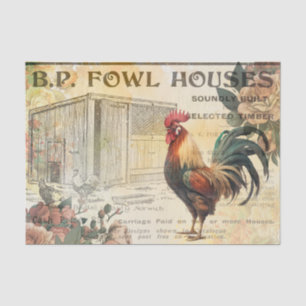Vintage Rooster Hen House Advert Decoupage Tissue Paper