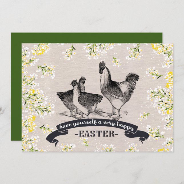 Vintage Rooster & Hens Easter Brunch  Invitation (Front/Back)