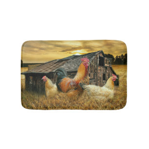 Vintage Rooster Hens Rustic Barn Coop Bath Mat