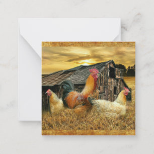 Vintage Rooster Hens Rustic Barn Coop Card