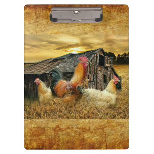 Vintage Rooster Hens Rustic Barn Coop Clipboard