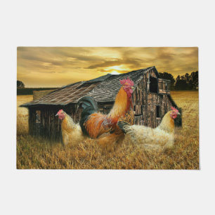 Vintage Rooster Hens Rustic Barn Coop Doormat