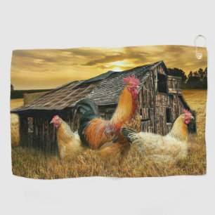 Vintage Rooster Hens Rustic Barn Coop Golf Towel