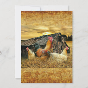 Vintage Rooster Hens Rustic Barn Coop Invitation