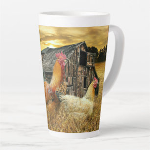 Vintage Rooster Hens Rustic Barn Coop Latte Mug