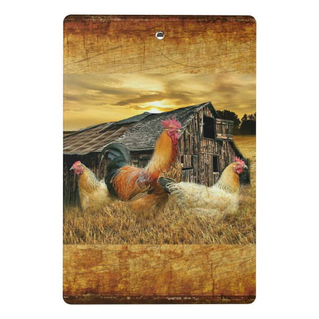 Vintage Rooster Hens Rustic Barn Coop Mini Clipboard (Back)