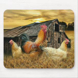 Vintage Rooster Hens Rustic Barn Coop Mouse Mat