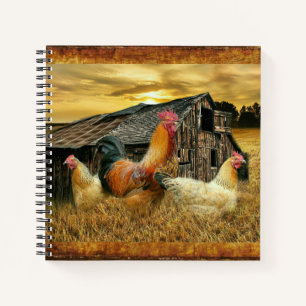 Vintage Rooster Hens Rustic Barn Coop Notebook