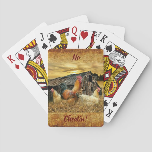 Vintage Rooster Hens Rustic Barn Coop Playing Cards (Back)