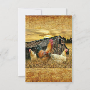 Vintage Rooster Hens Rustic Barn Coop RSVP Card