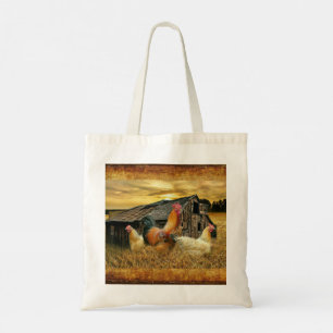 Vintage Rooster Hens Rustic Barn Coop Tote Bag