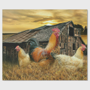 Vintage Rooster Hens Rustic Barn Coop Wrapping Paper