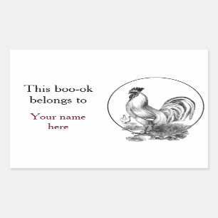 Vintage rooster illustration bookplate rectangular sticker