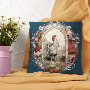 Vintage Rooster in a Traditional Garden Cushion