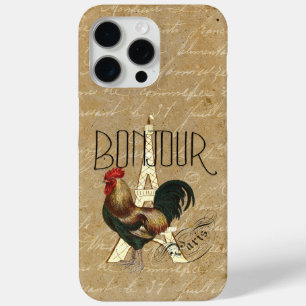 Vintage Rooster in Paris France Eiffel Tower iPhone 15 Pro Max Case